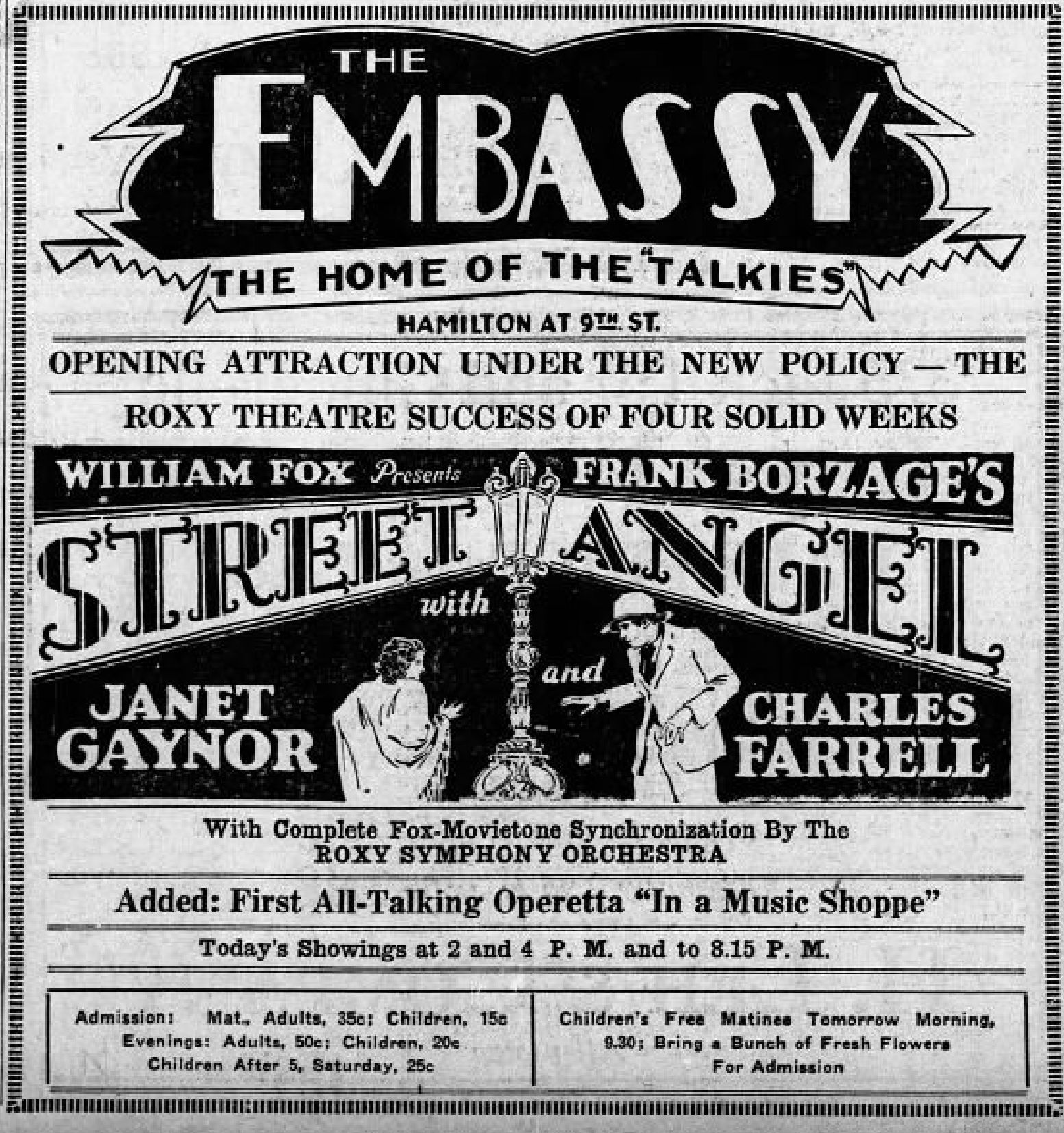 Imagem de referência de Street Angel, descrito nos dados abertos como filme de 1928 dirigido por Frank Borzage