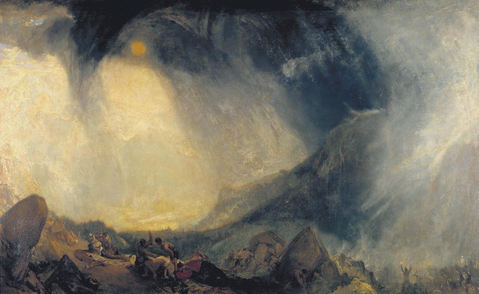 Imagem de referência de Tempestade de Neve: Aníbal e o seu Exército a Atravessar os Alpes, descrito nos dados abertos como pintura de William Turner