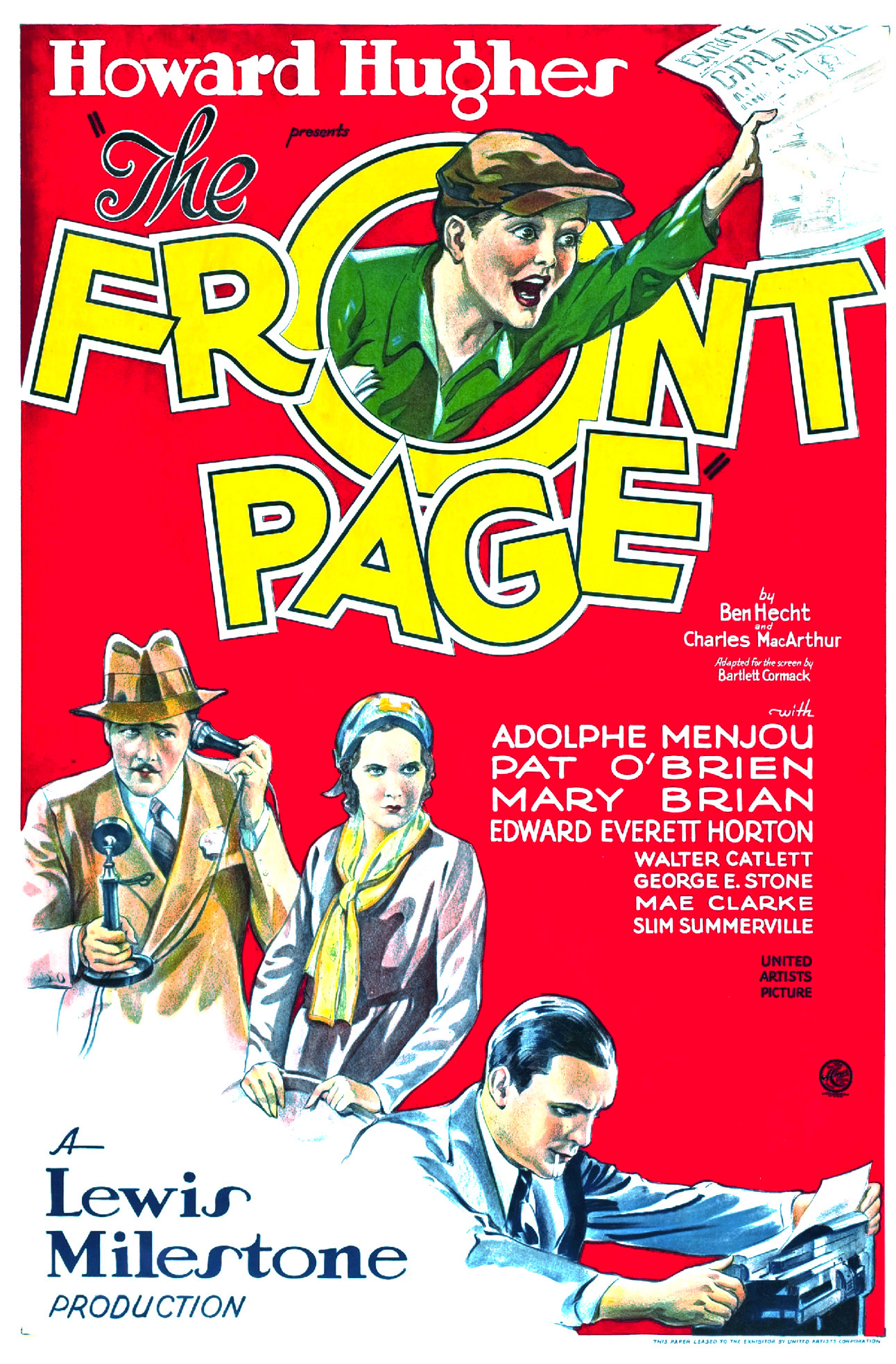 Imagem de referência relacionada a The Front Page, item descrito como filme de 1931 dirigido por Lewis Milestone