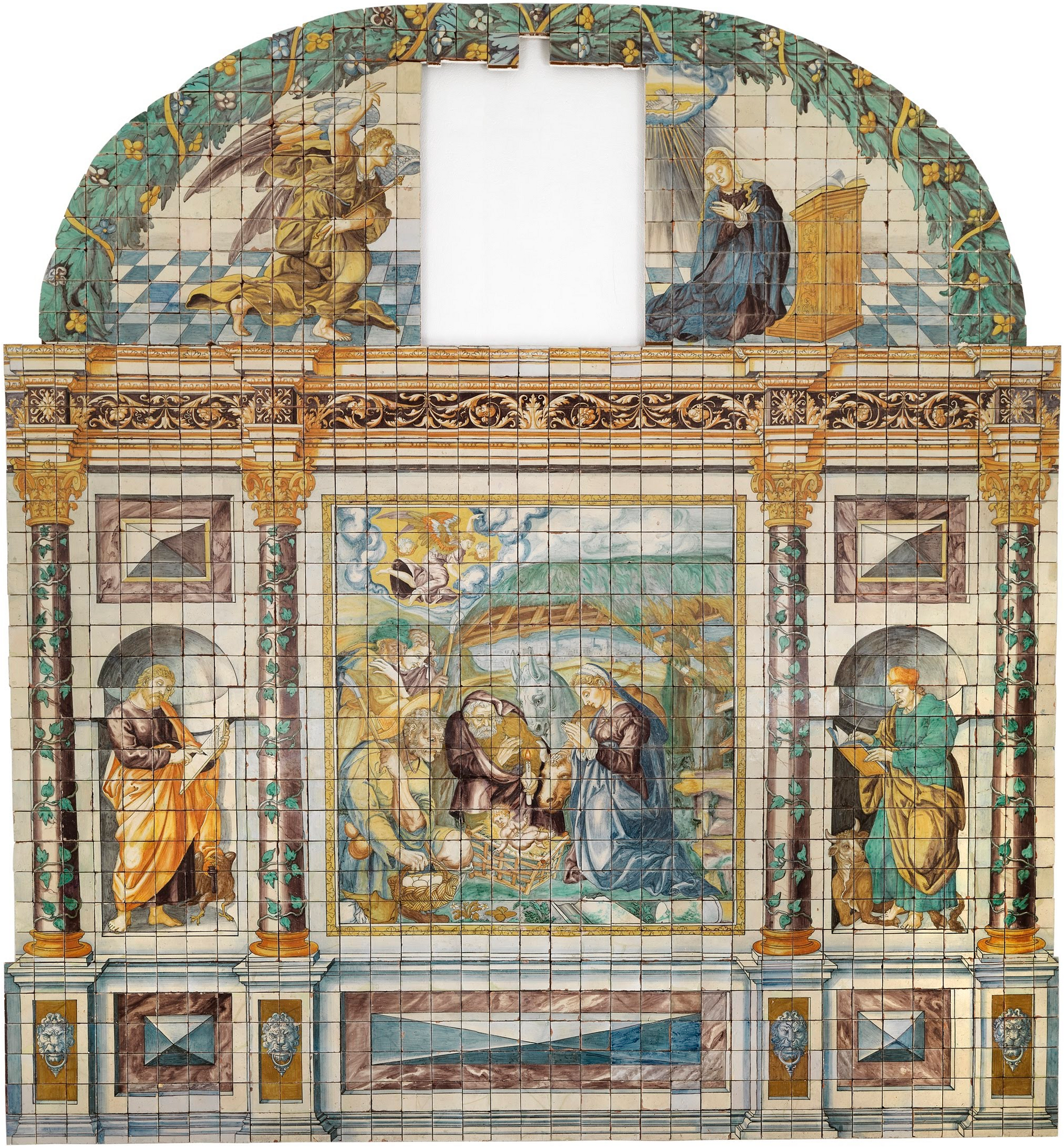 Imagem de referência relacionada a Retábulo de Nossa Senhora da Vida, item descrito como pintura em azulejo datada de 1580 e atribuída ao pintor português Marçal de Matos