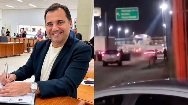 Caminhão carregado de serragem tomba sobre dois carros em Suzano