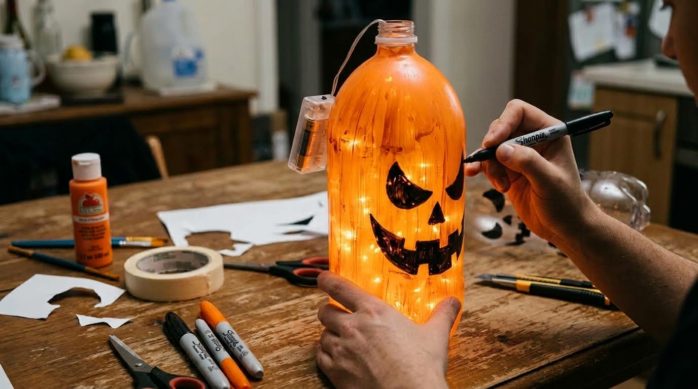 A gambiarra com garrafa PET e LED que vira decoração de Halloween sem vela e sem risco de incêndio