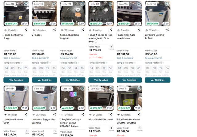 Leilão das Casas Bahia tem máquinas de lavar e fogões a partir de R$ 260